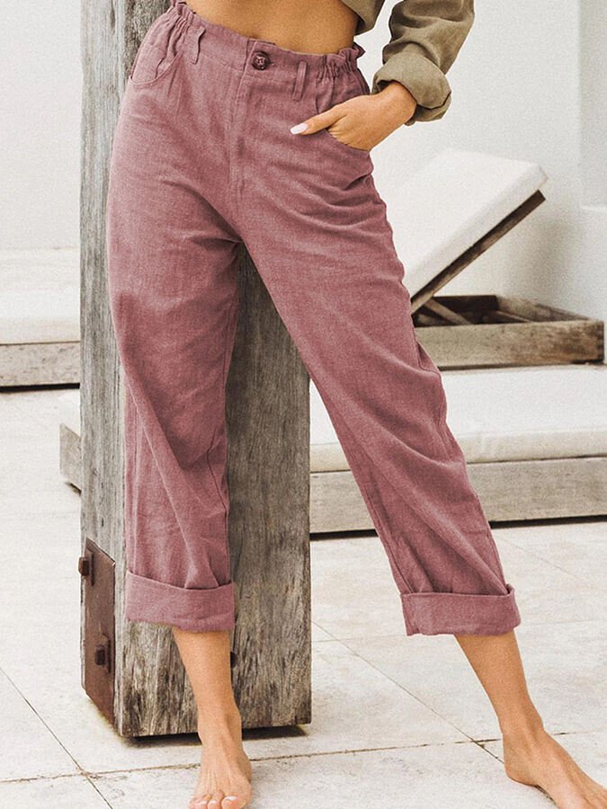 Women's Cotton Linen Loose High Waist Casual Trousers