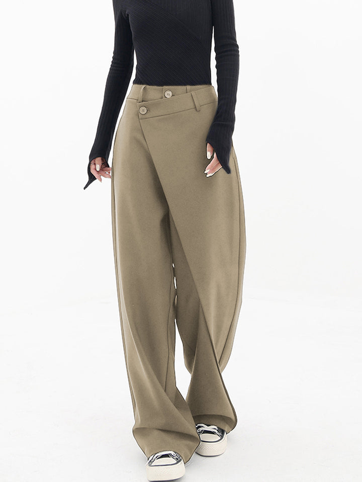 Asymmetrical Layer Button Baggy Wide Leg Pants