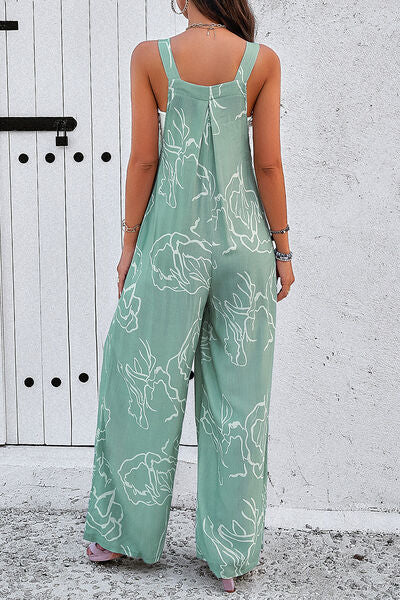 Bedruckter Jumpsuit mit breiten Trägern und Taschen