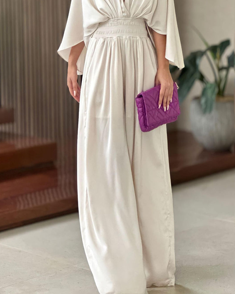 Casual Solid Color V-neck Loose Jumpsuit