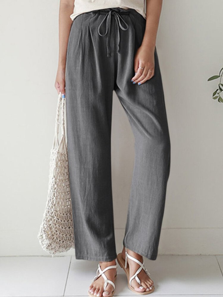 Pleated Drawstring Loose Fit Cropped Pants