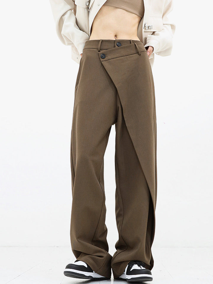 Asymmetrical Layer Button Baggy Wide Leg Pants