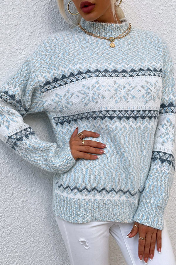 pull flocon de neige à demi-col roulé pour femme