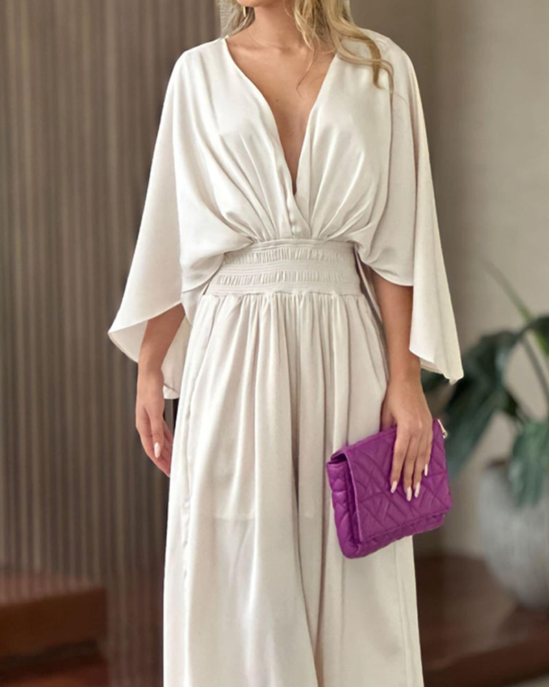 Casual Solid Color V-neck Loose Jumpsuit