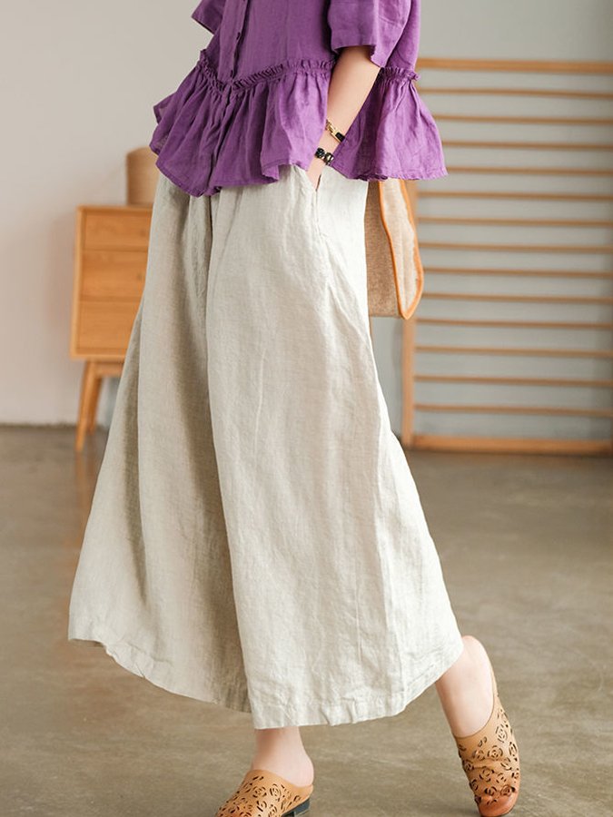 Women's Casual Loose Cotton Linen Wide Leg Pants