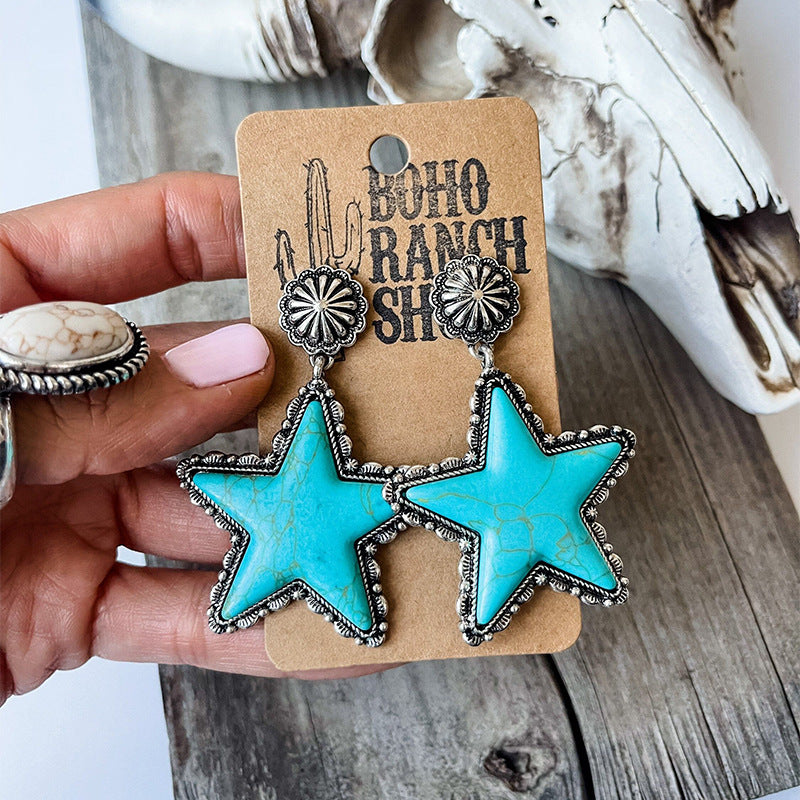 Western Style Big Five-point Star Earrings Creative Turquoise Five-point Star New Earrings