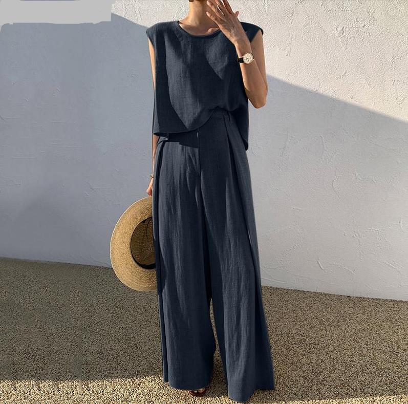 Suit Sleeveless Vest Top Wide Leg Pants Two-Piece Set