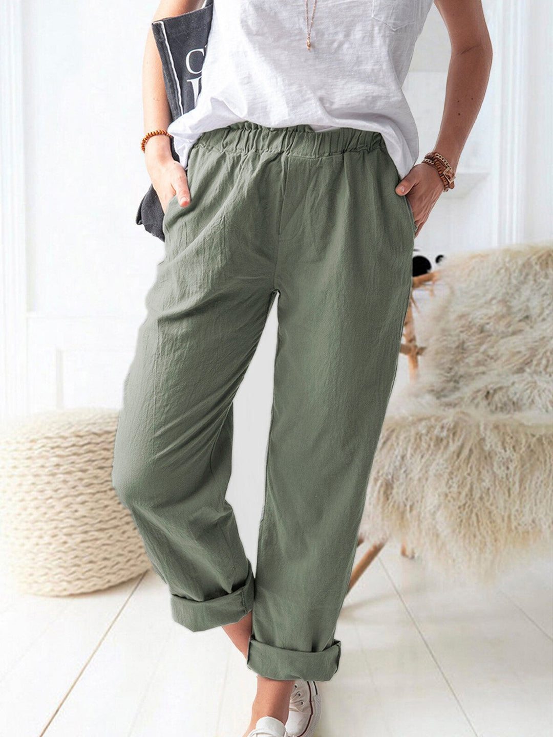 Women's Pure Color Casual Cotton Pants