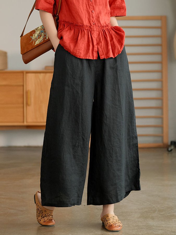 Women's Casual Loose Cotton Linen Wide Leg Pants