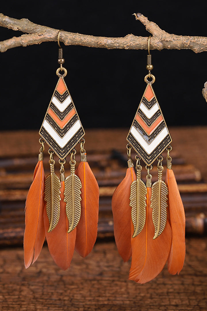 1Pair Feather Decor Dream Catcher Shaped Drop Earrings