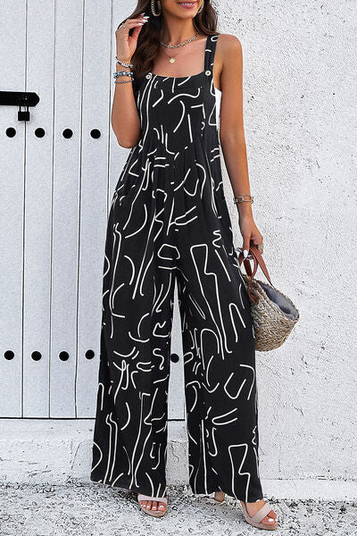 Bedruckter Jumpsuit mit breiten Trägern und Taschen