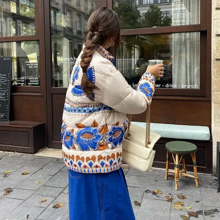 Veste à épaules tombantes et imprimé floral bleu