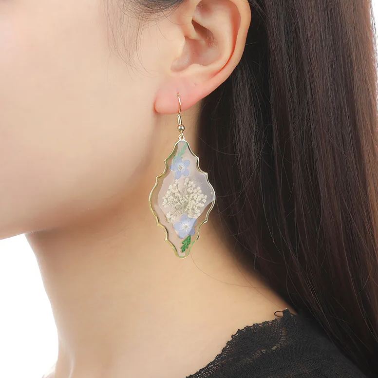 Geometric Drop Glue Dried Flower Eternal Flower Earrings