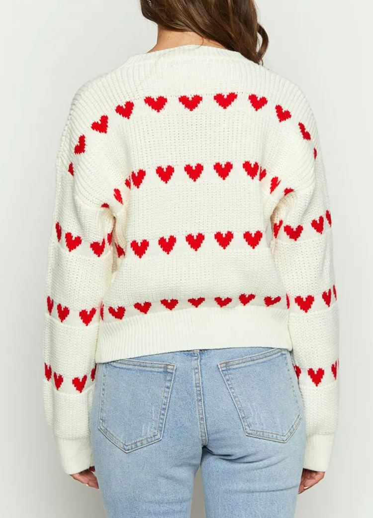 Lovey Red Heart Stripe Knitted Sweater