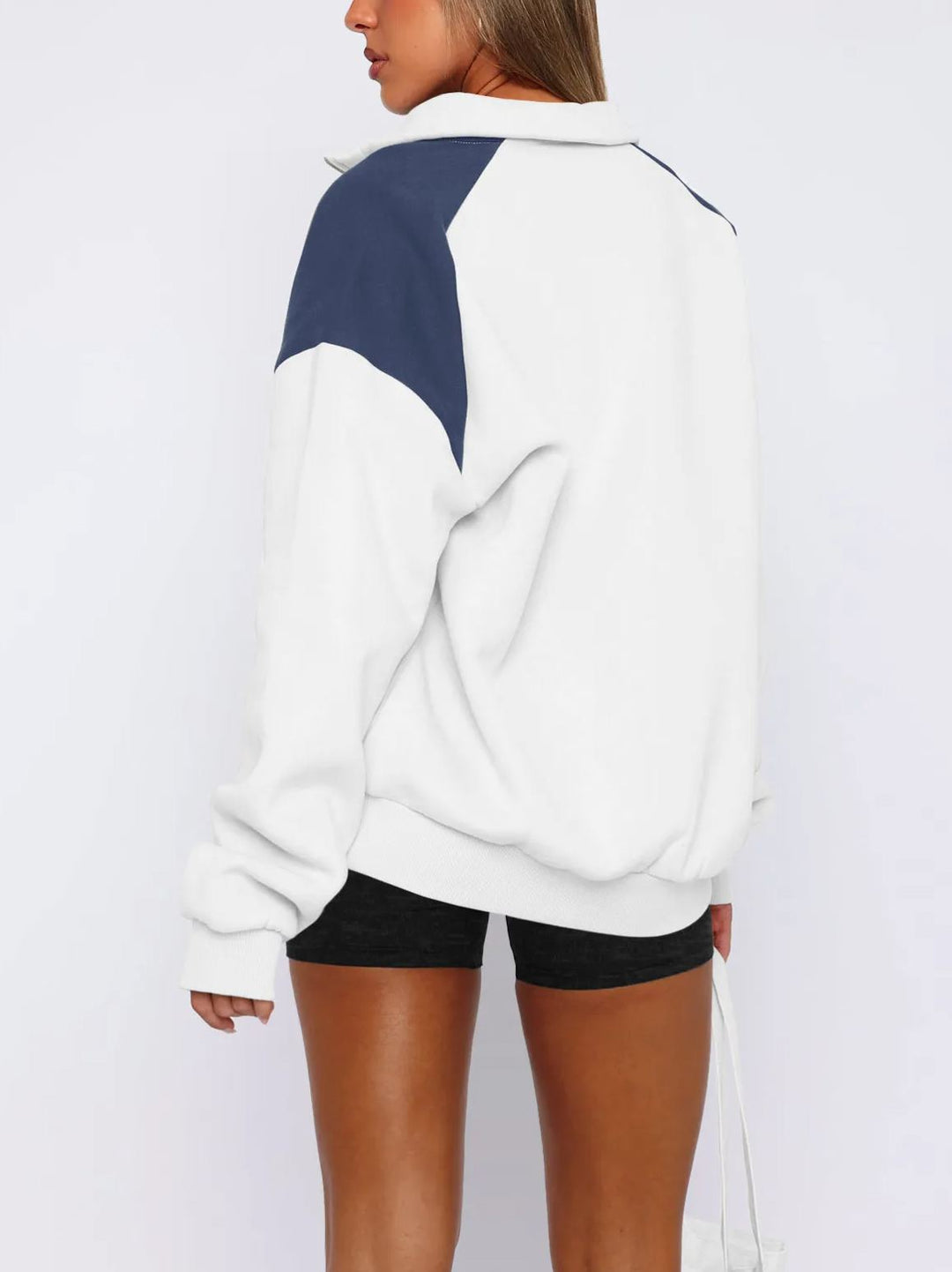 Zip Lapel Colliding Color Block Sweatshirt