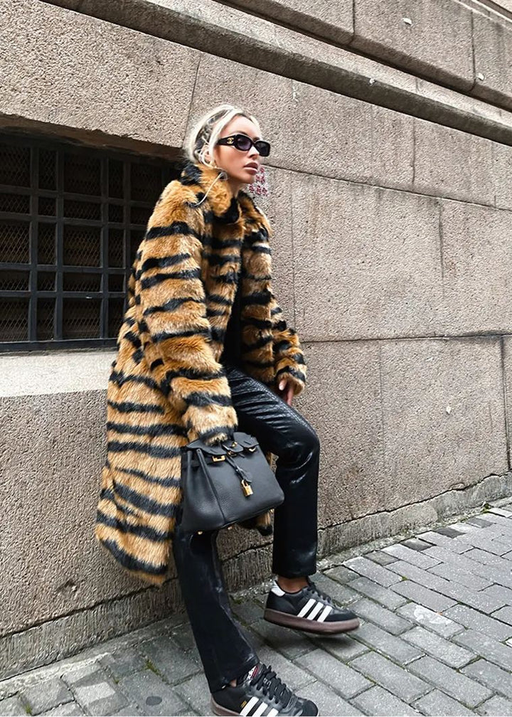 Tiger Print Faux Fur Coat