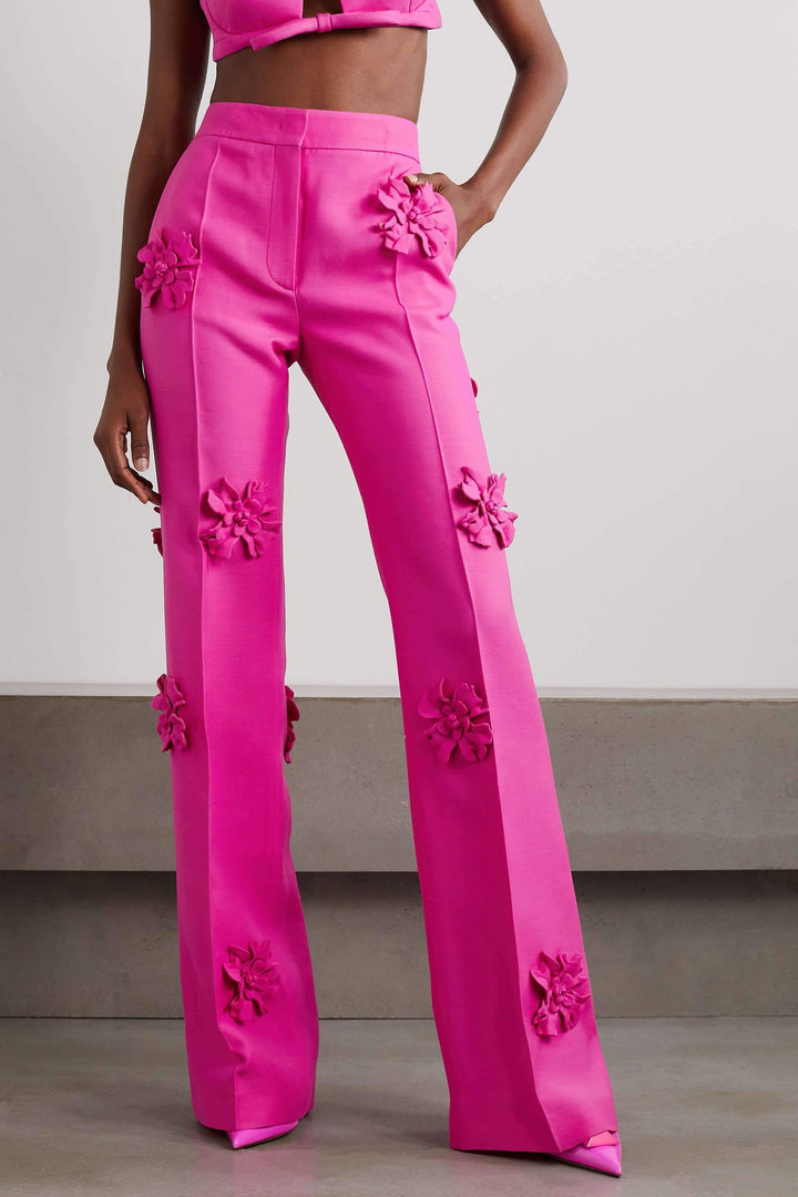 Pantalon taille mi-haute à motif floral stéréo