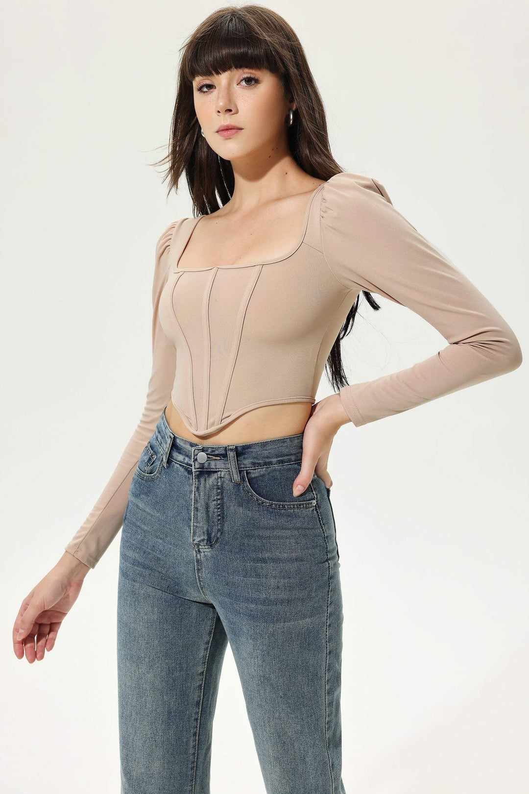 Puff Sleeve Long Sleeve Corset Top