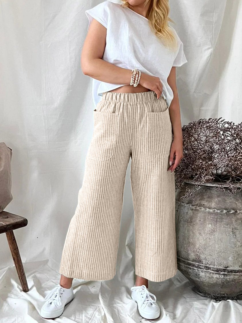 Cotton linen loose casual straight-leg pants