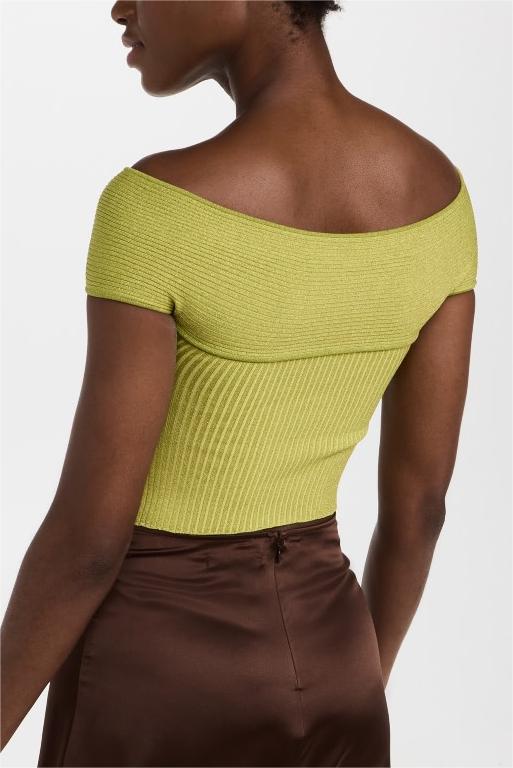 Gebreide off-shoulder slanke top groen