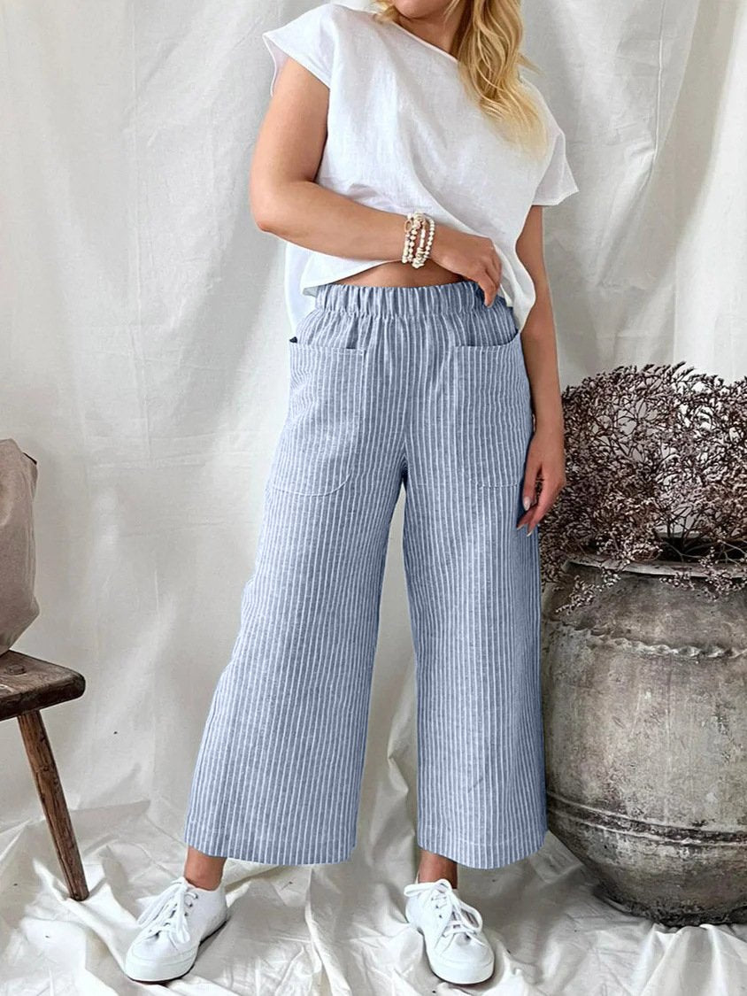 Cotton linen loose casual straight-leg pants