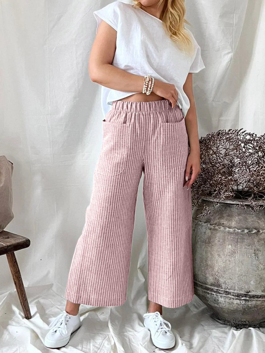 Cotton linen loose casual straight-leg pants